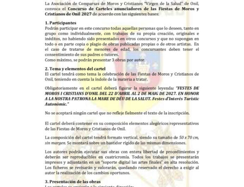 BASES CONCURSO CARTEL DE FIESTAS DE MOROS Y CRISTIANOS ONIL 2027