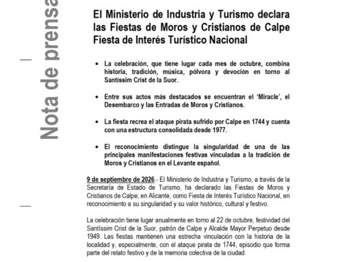 Declaradas las Fiestas de Moros y Cristianos de Calpe, Fiesta de Interés Turístico Nacional